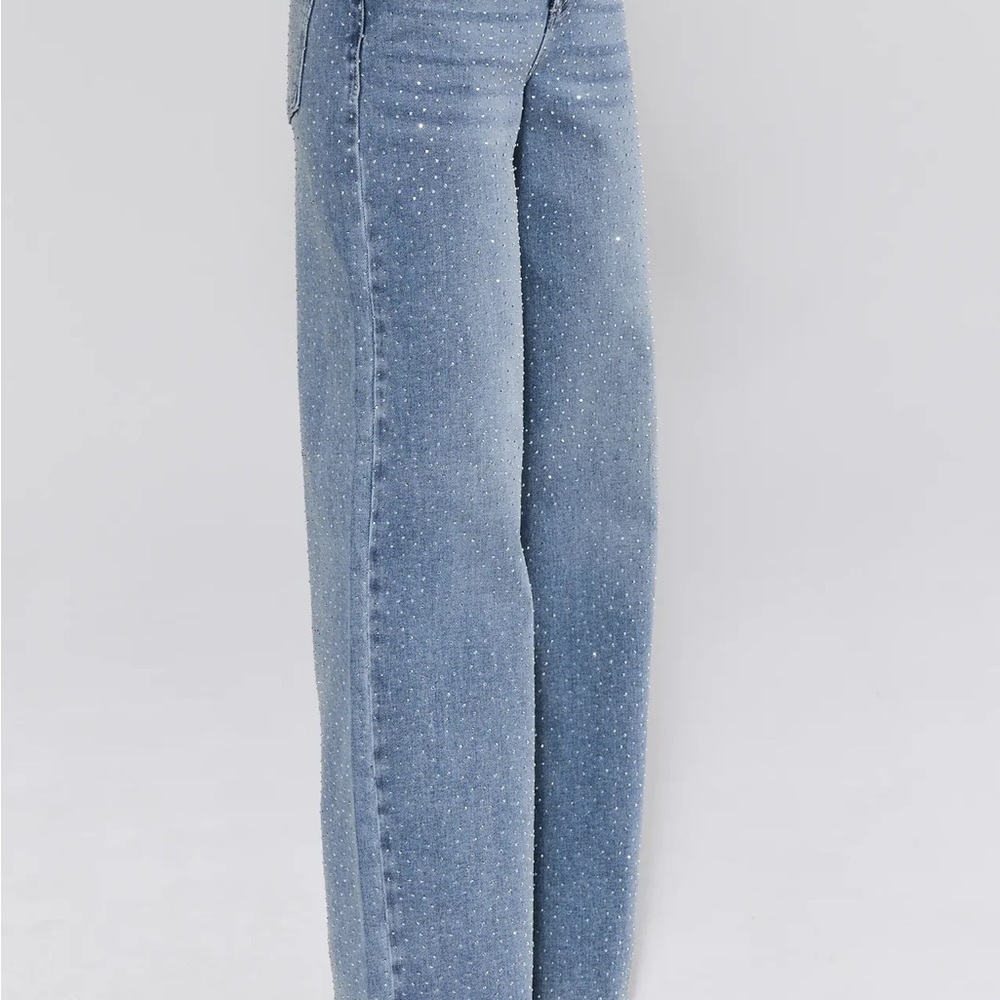 AVARA Risen Carrie Rhinestone Embellished Light Blue Wide-Leg Jeans - Picture 5 of 8
